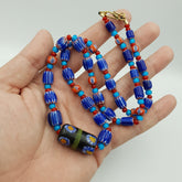 Antique white heart Venetian Style Blue Chevron Glass Beads necklace N9-1